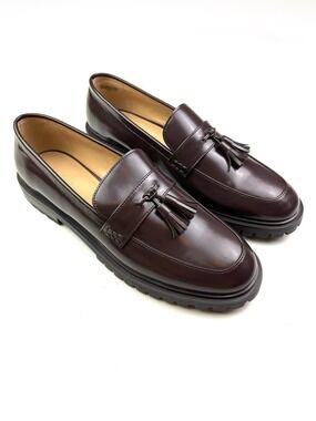 Ann Taylor Brown Leather Lug Sole Tassel Loafers Size 9.5